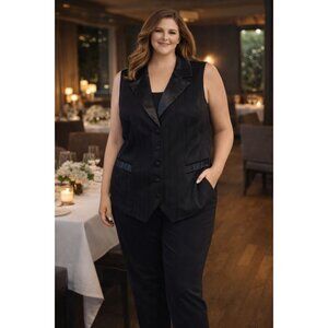 Womens Plus Size Business Casual Black Vest and Dress Pants Q01 AU